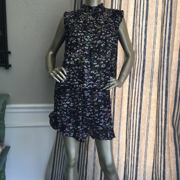 EUC Ganni Black Floral Pleated Ruffle Short Top Set 10 - Picture 3 of 9